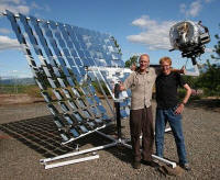 Roast master Mike Hartkop (left) and Helios designer David Hartkop, with a Helios 2 solar coffee roaster