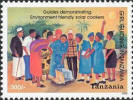 the tanzania postage stamp features a panel-type solar cooker.